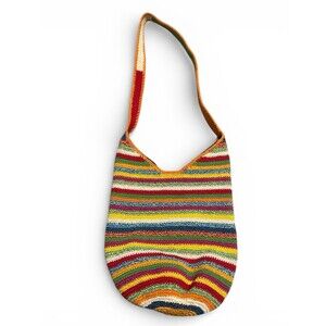 Bamboo Trading Company Cotton Woven Boho Bucket Bag Rainbow Striped Purse Hippie